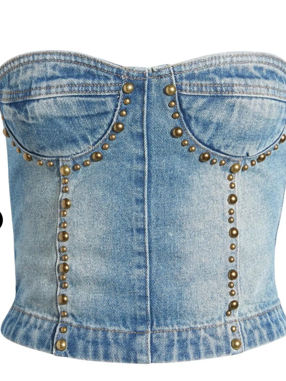 Edikted Studded Denim Corset Bustier Top Lace Up Back Y2K Festival Size Small